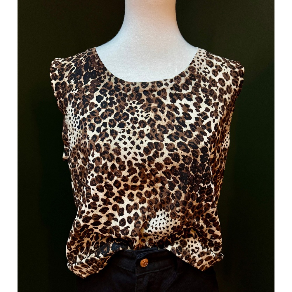 Yarns & Stitches Sleeveless‎ Leopard Print Top Women's XL